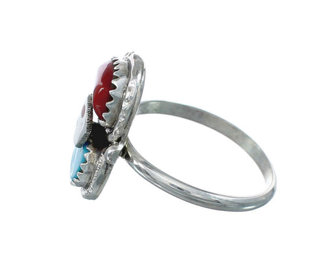 Zuni Turquoise Coral Authentic Sterling Silver Snake Ring Size 8-1/4 JX130823